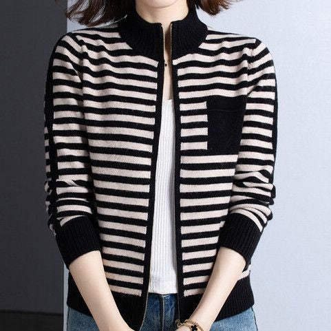 Women's cardigan with stand-up collar and zipper NOVAE