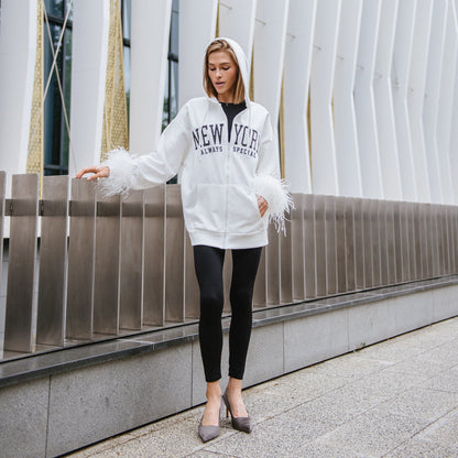 Women's oversized hoodie with creative lettering and modern fringe NOVAE