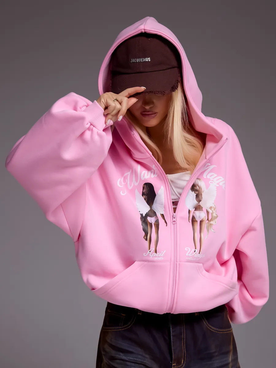 Women's oversized hoodie with creative print and relaxed fit NOVAE