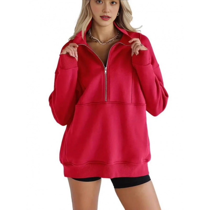 Women's sweatshirt with half zipper and oversized cut NOVAE