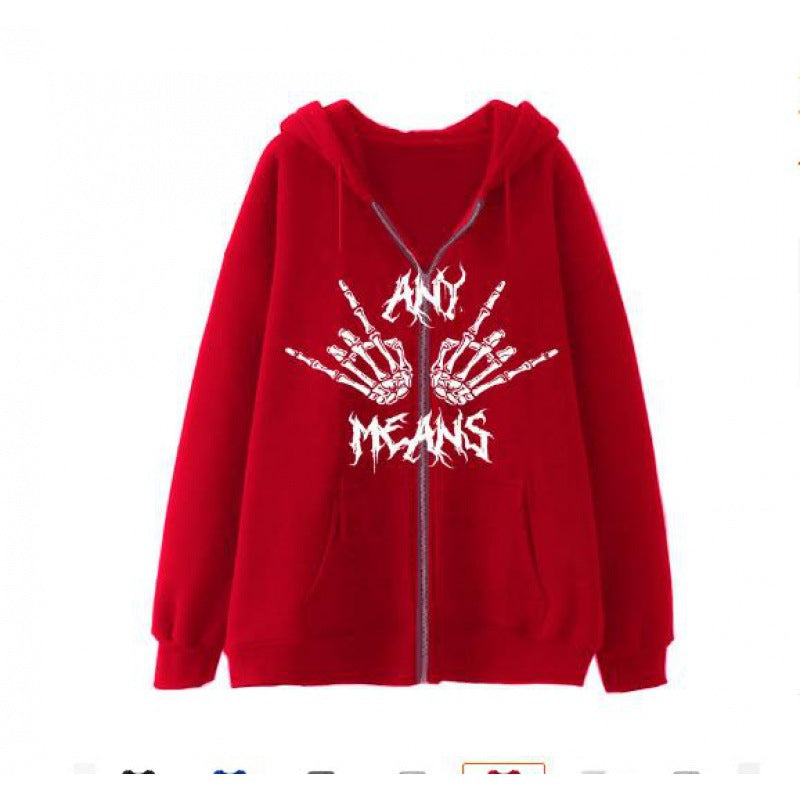 Women's hooded sweatshirt with creative skeleton motif and practical zipper NOVAE