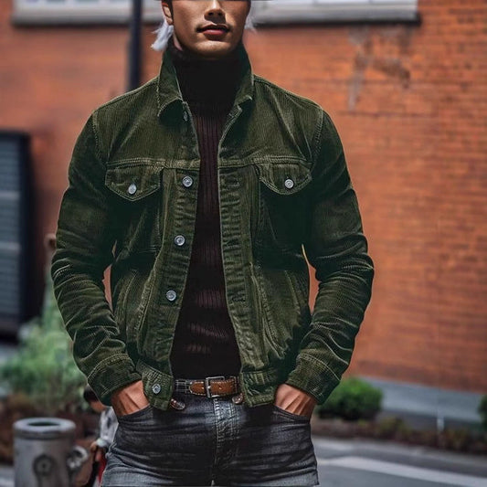 Men's corduroy jacket with classic cut and practical chest pockets NOVAE