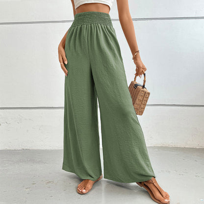 Women's wide-leg summer trousers with elasticated waistband NOVAE