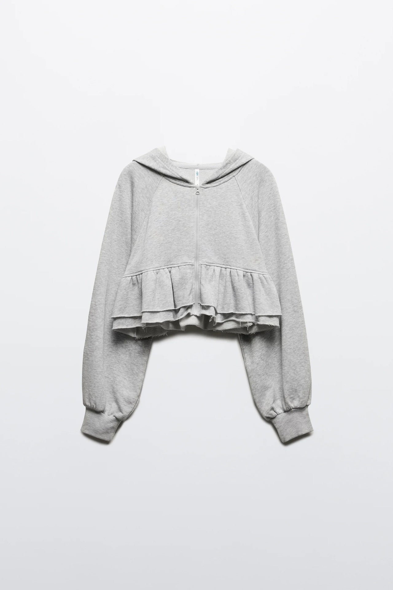 Women's cropped hooded jacket with playful ruffle design NOVAE