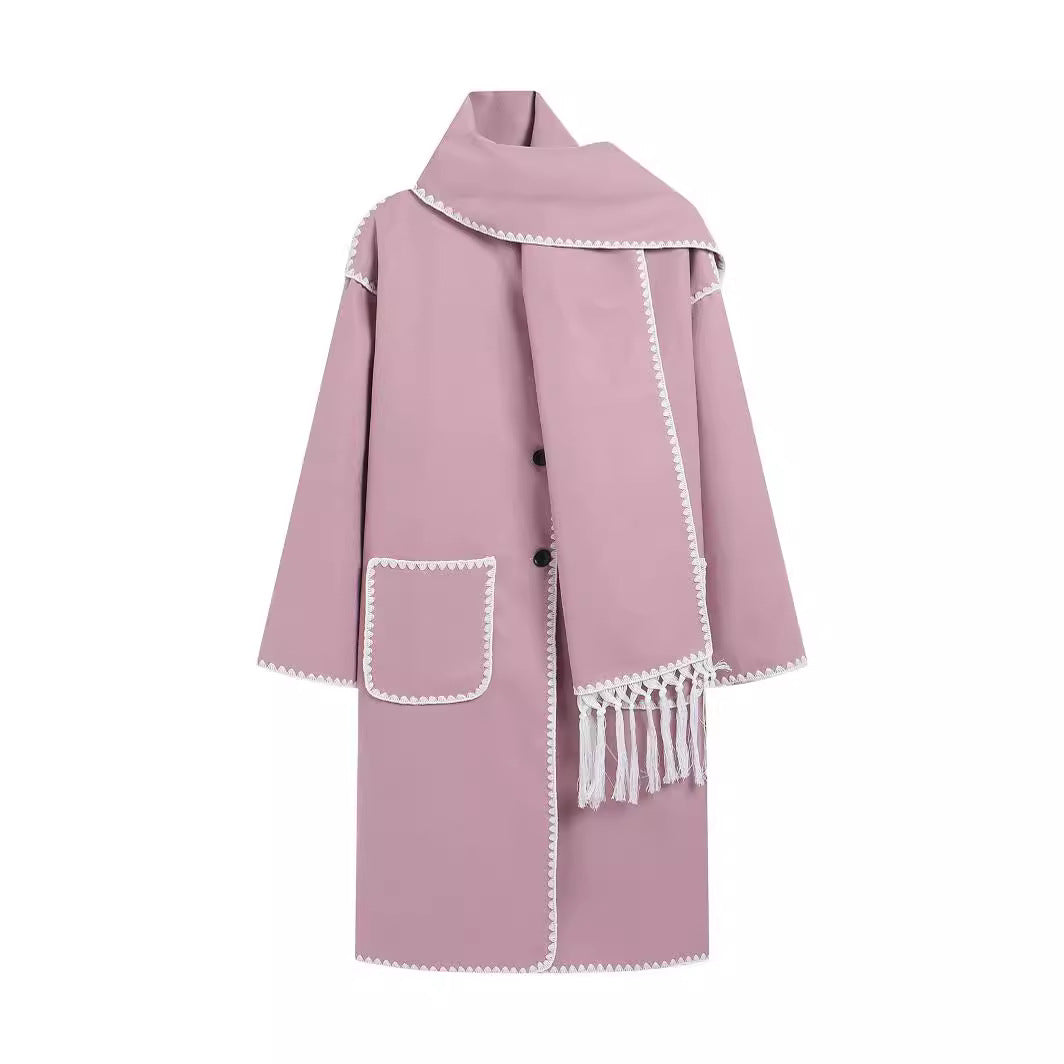 Women's Oversized Coat Jacket with Fringe and Decorative Collar NOVAE