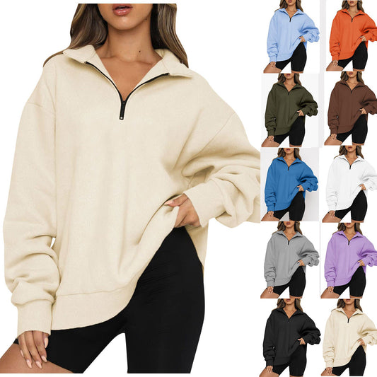 Women's fashionable oversized sweater with short zipper and casual sleeves NOVAE
