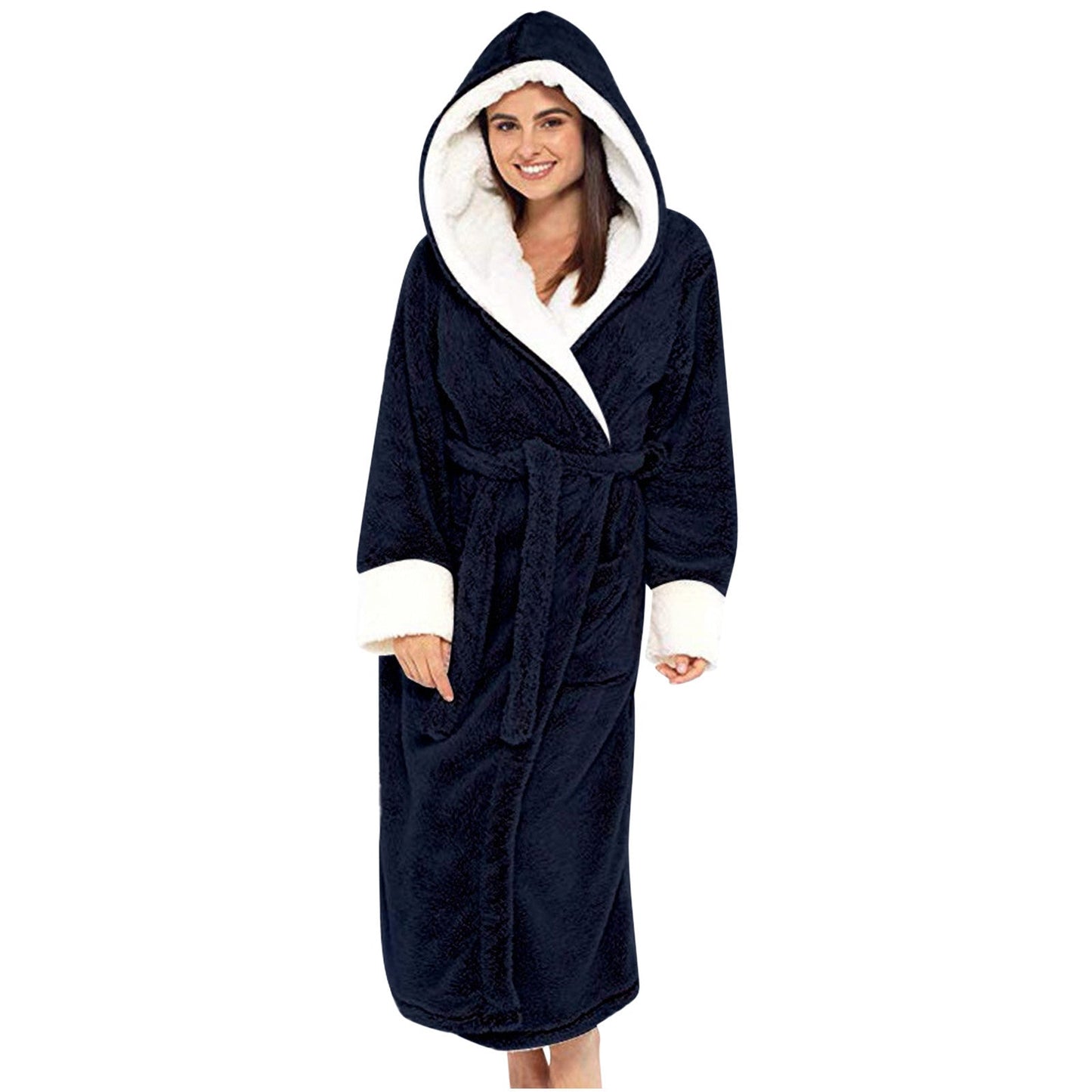 Women's Cozy Fleece Dressing Gown with Hood and Belt NOVAE