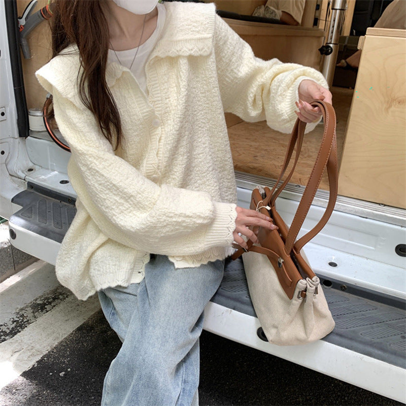 Women's Soft, Textured Cardigan with Generous Collar NOVAE