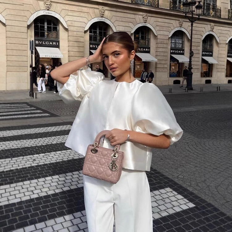 Women's Elegantly Cut Blouse with Puff Sleeves NOVAE