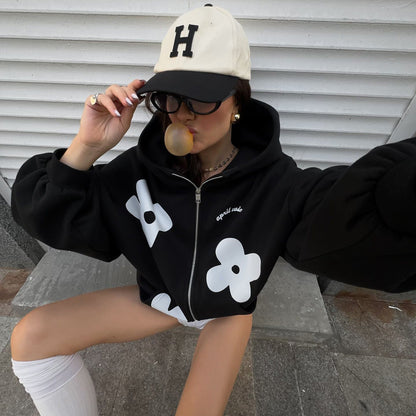 Women's oversized hoodie with creative floral motifs NOVAE