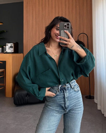 Women's oversized blouse shirt in soft linen fabric NOVAE