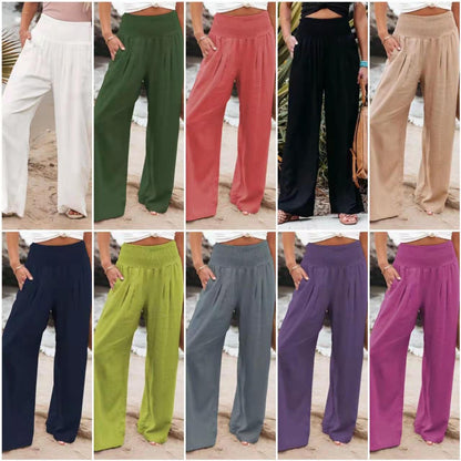 Women's lightweight and wide-legged summer trousers with elasticated waistband NOVAE