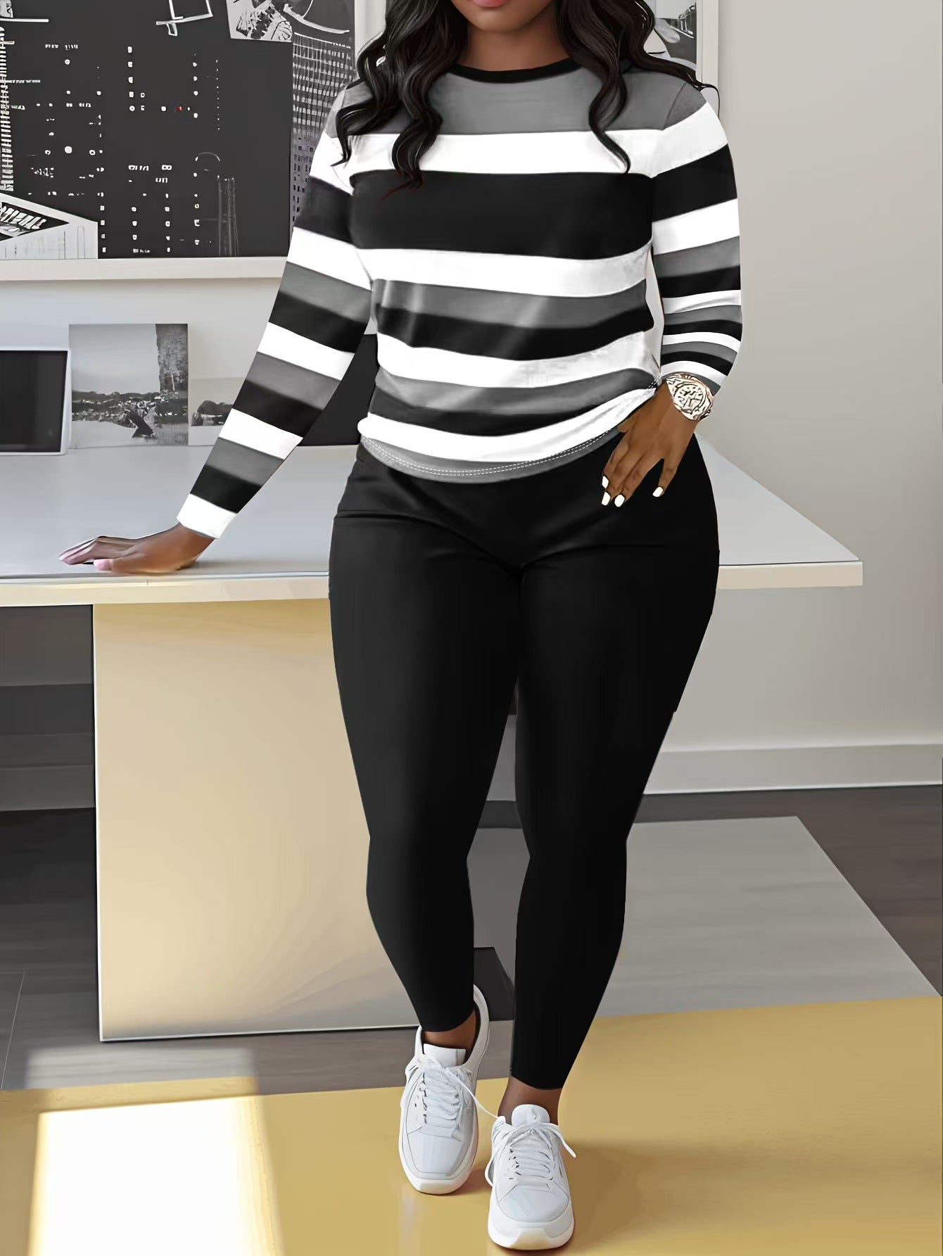 Women's sporty long-sleeved shirt with modern stripes and a comfortable fit NOVAE