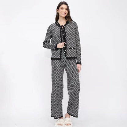 Women's pajama set with modern check pattern and full button placket NOVAE