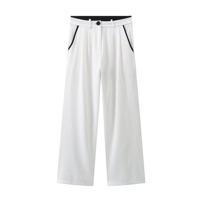 Women's elegant wide-leg trousers with side pockets and waistband details NOVAE