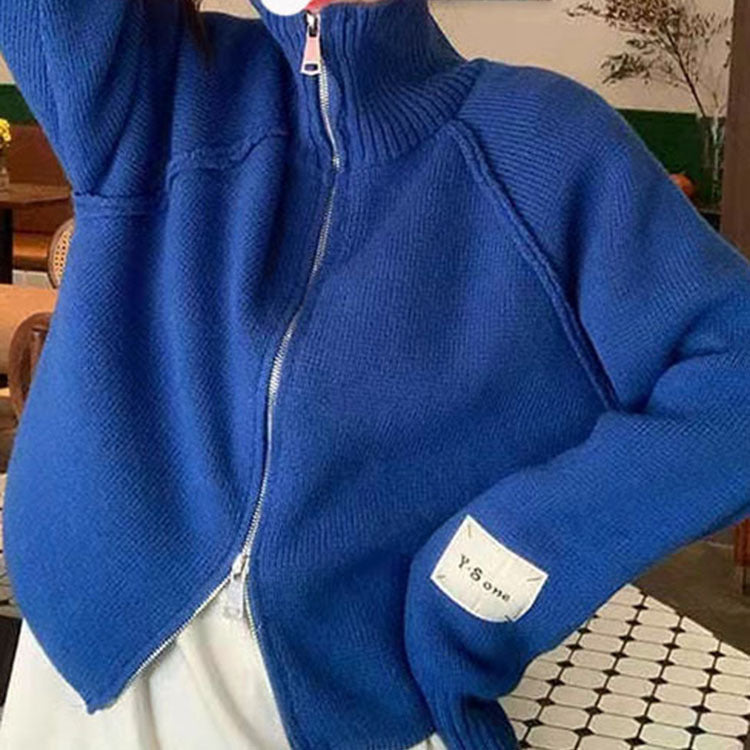 Women's cardigan with high-quality zipper and stand-up collar NOVAE