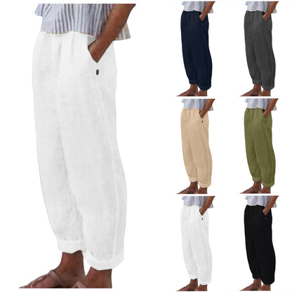 Women's Comfortable Linen Trousers with a Loose Fit and Side Pockets NOVAE