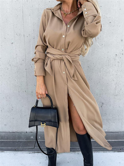 Women's shirt dress with waist belt and slit NOVAE