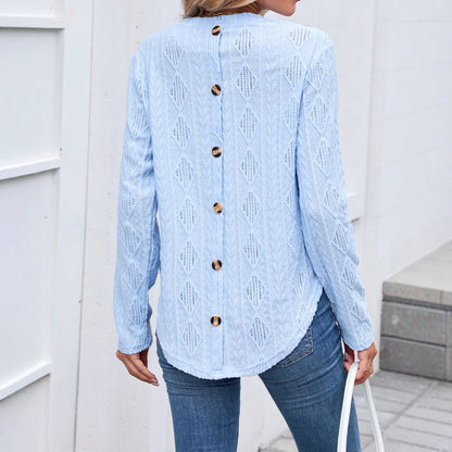 Women's long-sleeved shirt with a structured design and rounded hem NOVAE