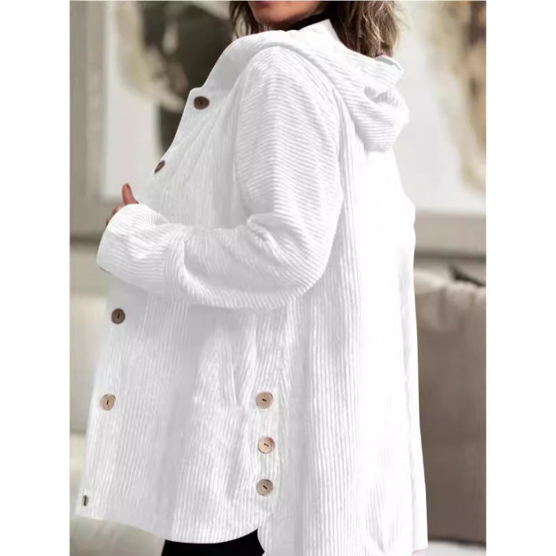 Women's cozy hooded jacket made of fine corduroy fabric NOVAE