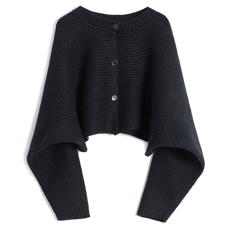 Women's fashionable knitted throw with button detail and structured design NOVAE