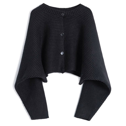 Women's fashionable knitted throw with button detail and structured design NOVAE