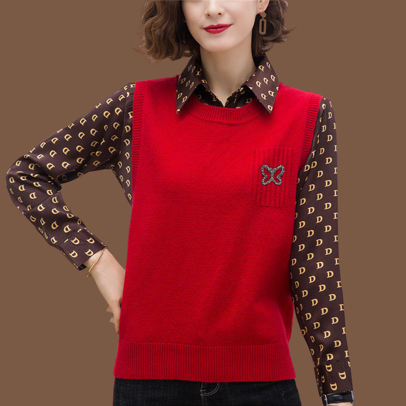 Women's fashionable knitted vest with decorative butterfly motif NOVAE