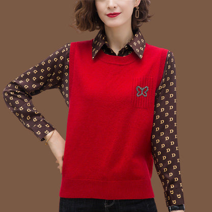 Women's fashionable knitted vest with decorative butterfly motif NOVAE