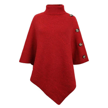 Women's elegant poncho with stand-up collar and decorative buttons NOVAE