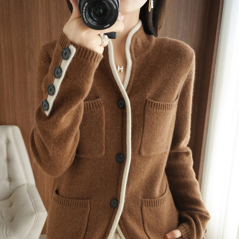 Women's cardigan with high-quality wool and practical pockets NOVAE