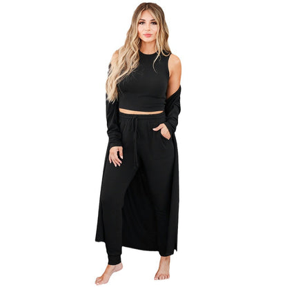 Women's long cardigan with open cut and relaxed-fit trousers NOVAE