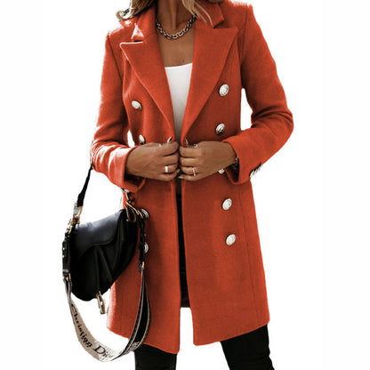Women's Elegant Double-Breasted Coat with Shiny Buttons NOVAE
