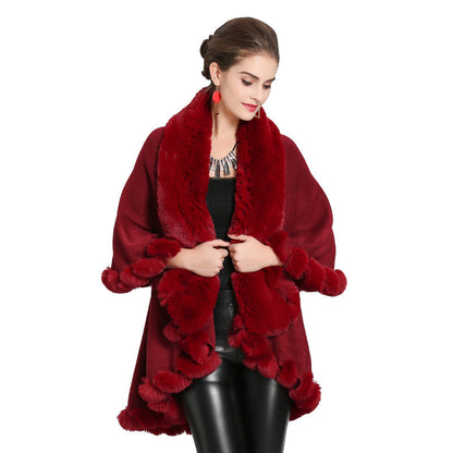 Women's hooded poncho with luxurious fur collar and elegant trim NOVAE