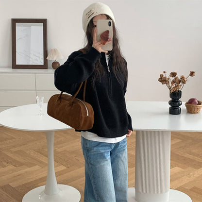 Women's casual pullover with short zipper and relaxed fit NOVAE