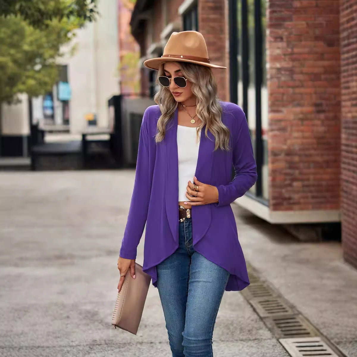 Women's cardigan with asymmetrical hem and relaxed fit NOVAE