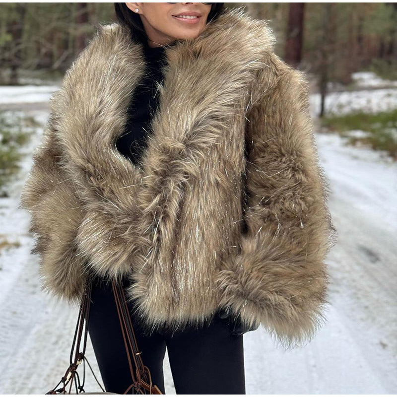 Women's luxury faux fur jacket with sparkling detail NOVAE