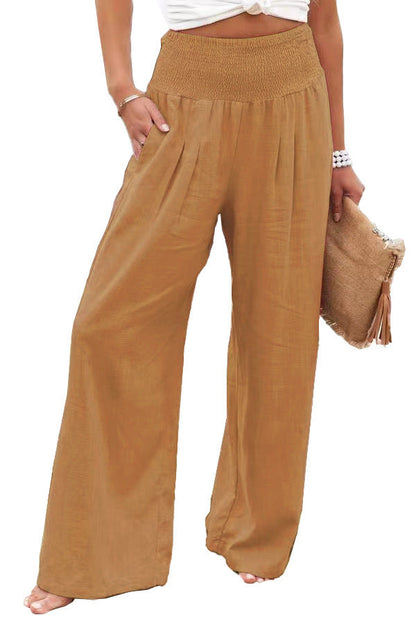 Women's airy linen trousers with elasticated waistband and wide cut NOVAE