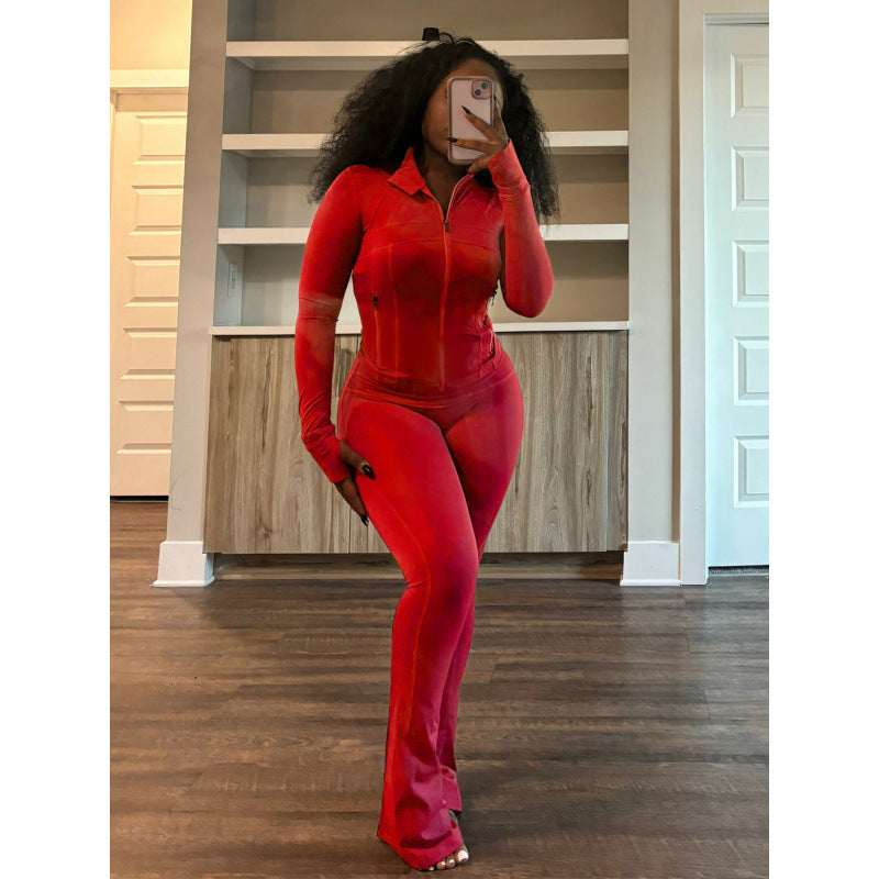 Women's figure-hugging jumpsuit with high collar and full-length zipper NOVAE