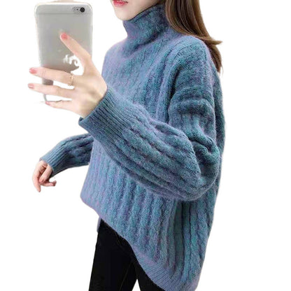 Women's knit sweater in a modern ribbed design with a high collar and casual sleeves NOVAE