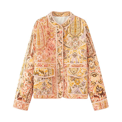 Women's quilted jacket with floral patterns and practical pockets NOVAE