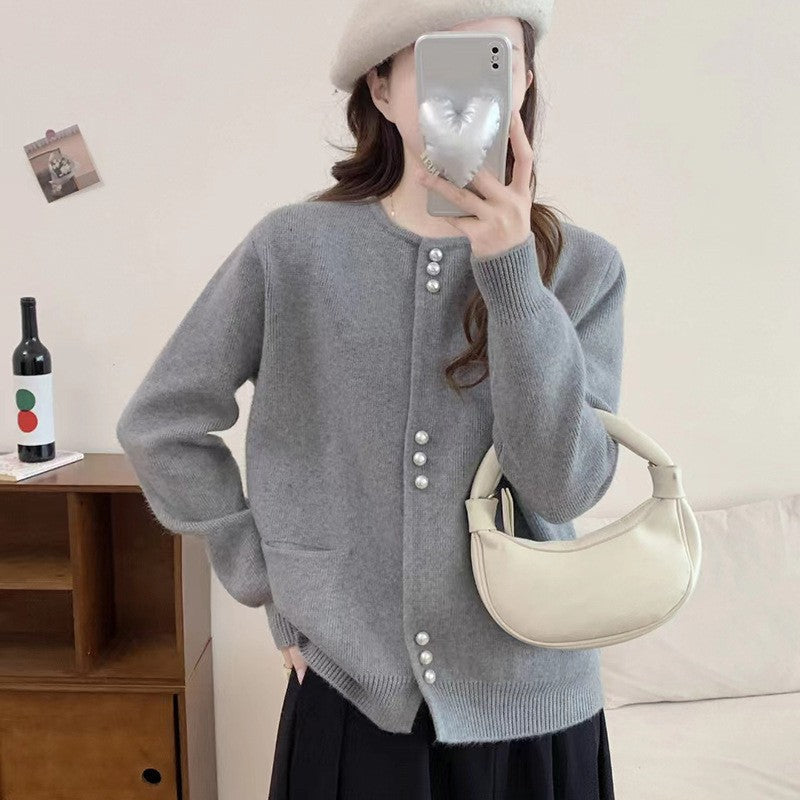 Women's cardigan with elegant pearl buttons NOVAE