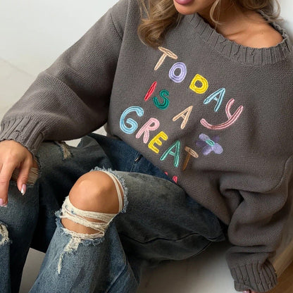Women's oversized sweatshirt with colorful embroidery design NOVAE