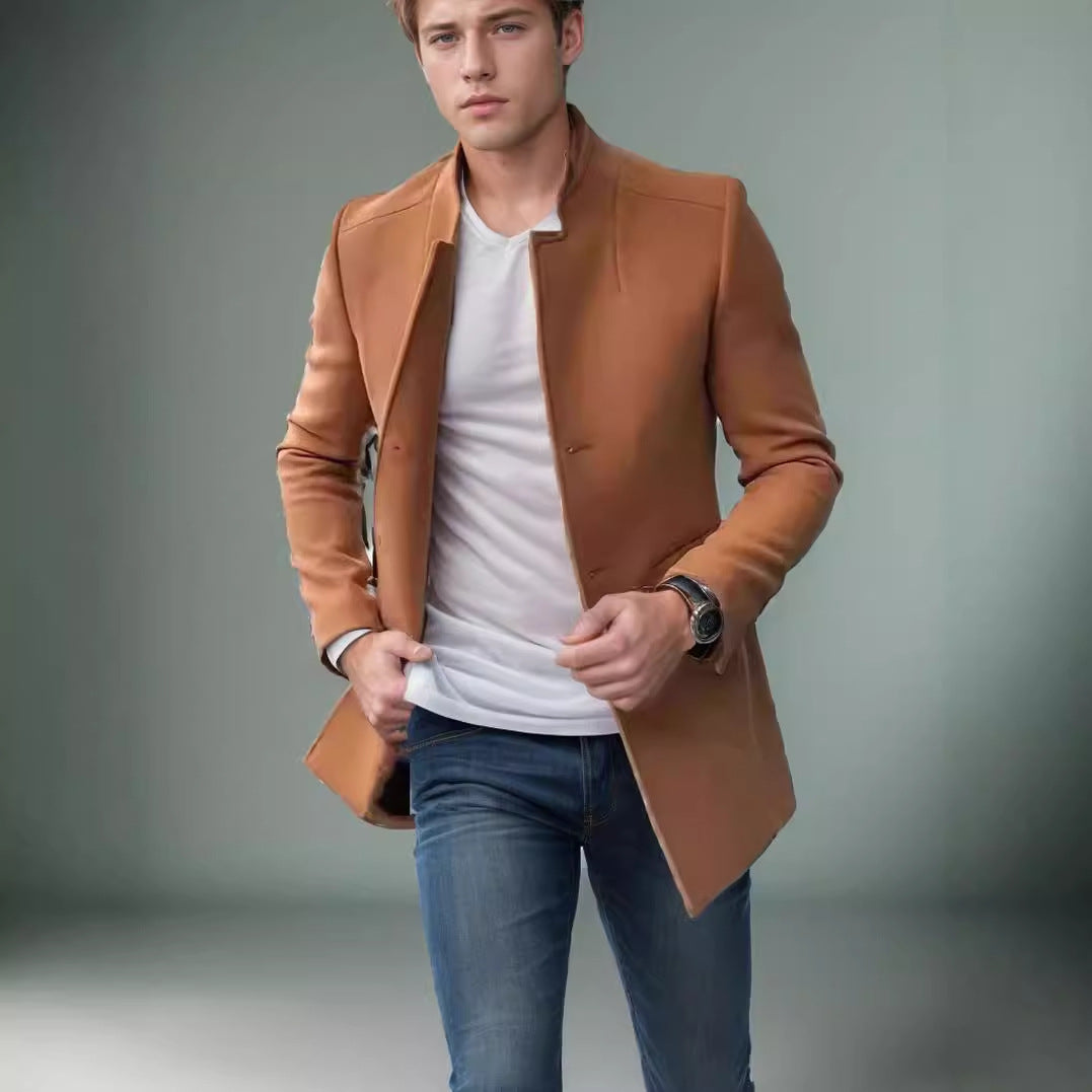 Men's modern blazer with a straight cut and elegant stand-up collar NOVAE