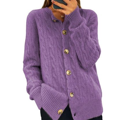 Women's cashmere cardigan with button closure and textured cable knit pattern NOVAE