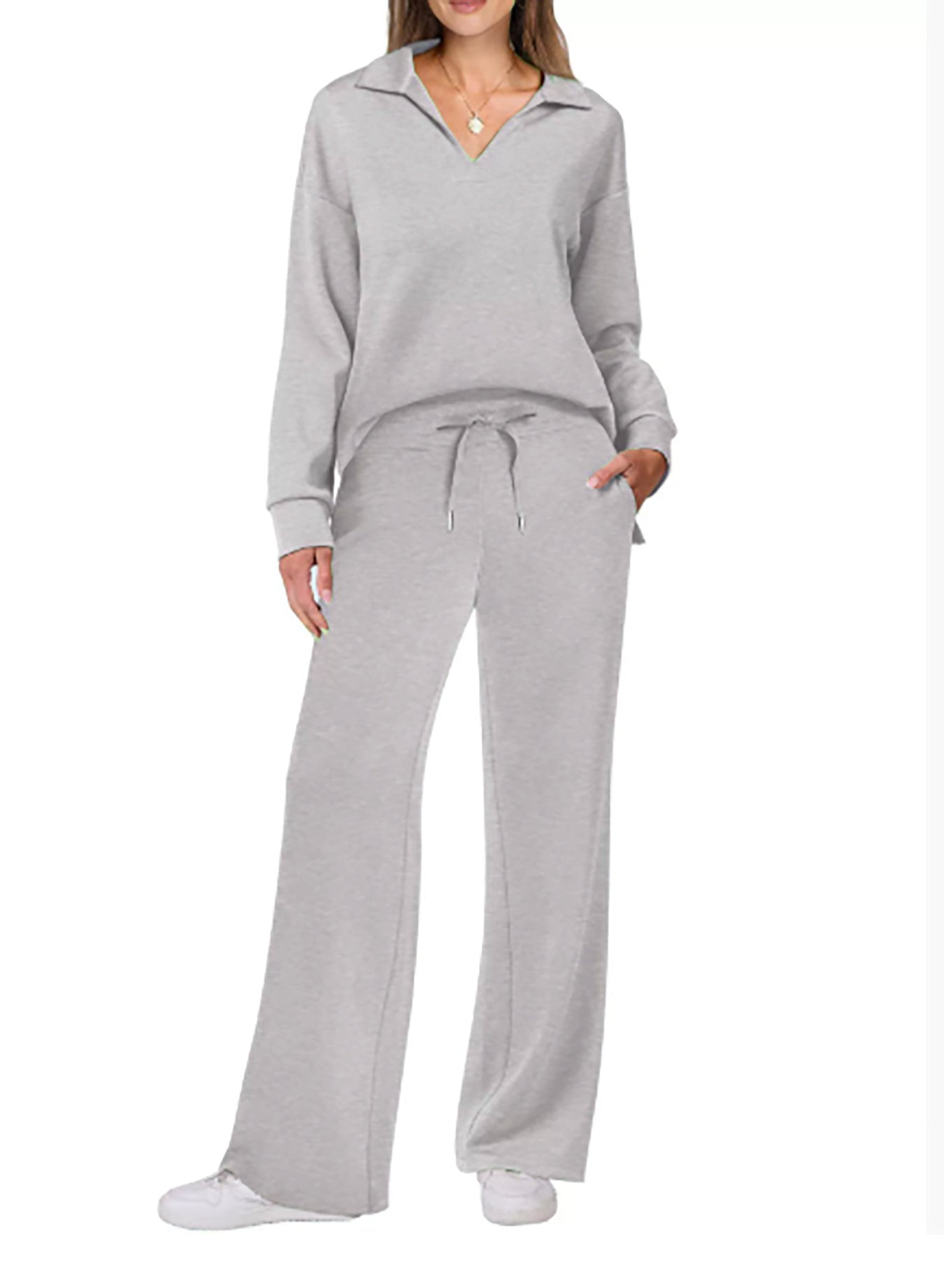 Women's Casual Lounge Set with Wide Leg and V-Neck NOVAE