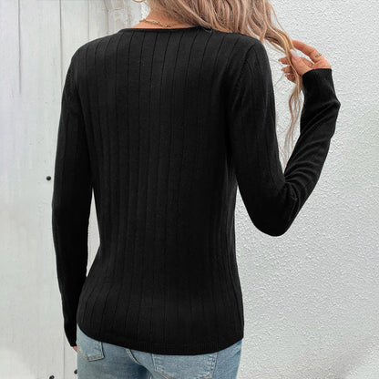 Women's V-neck pullover with ribbed texture and long sleeves NOVAE