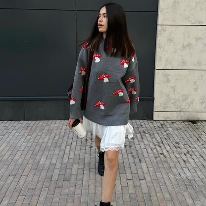 Women's sweater with a creative mushroom design and a casual cut NOVAE