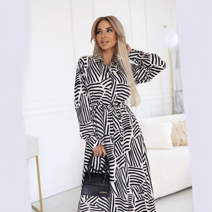 Women's shirt dress with striped pattern and waist belt NOVAE