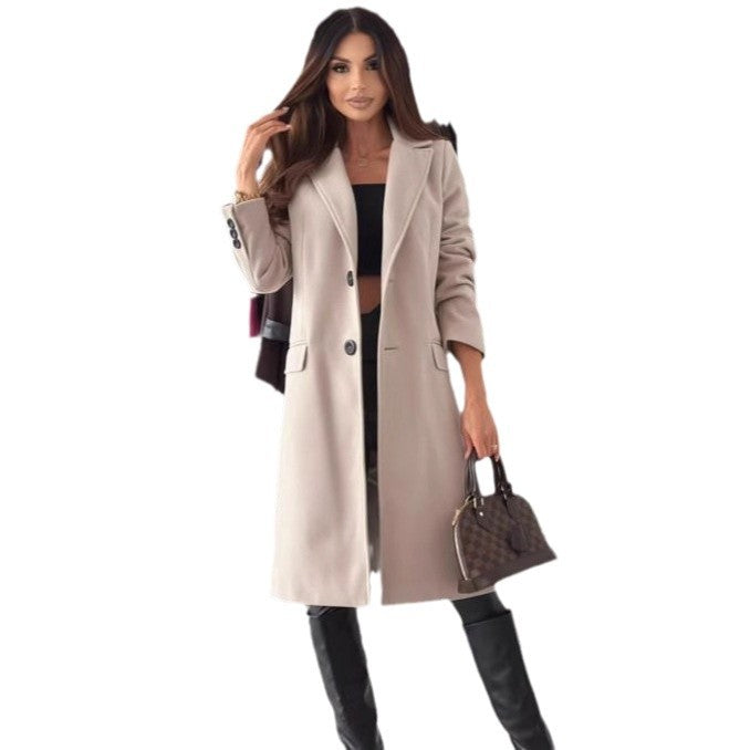 Women's Classic Oversized Coat with Elegant Lapel Collar and Practical Pockets NOVAE