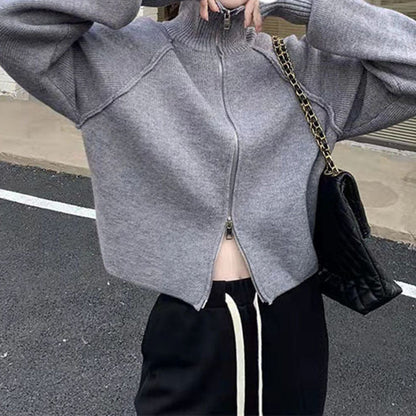 Women's cardigan with high-quality zipper and stand-up collar NOVAE